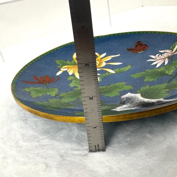 Vintage Japanese Cloisonne Jingfa Floral Enamel 9" Round Plate Turquoise Golden - Picture 15 of 15